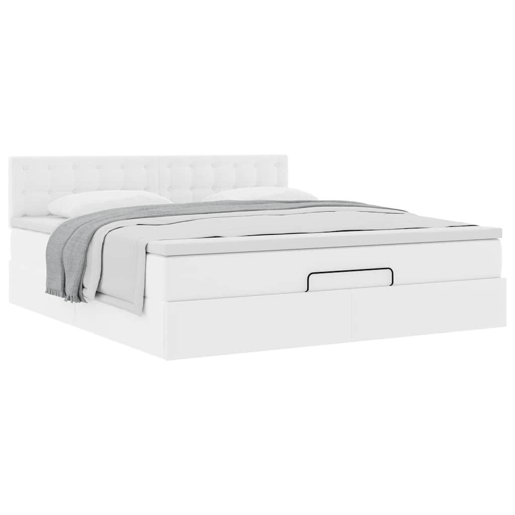 vidaXL Οθωμανικό κρεβάτι με στρώμα Λευκό 180x200cm Faux Leather
