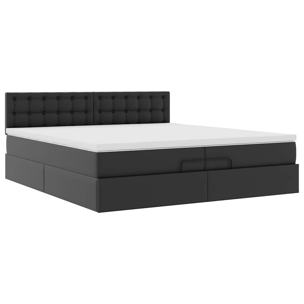 vidaXL Οθωμανικό κρεβάτι με στρώματα Μαύρο 200x200cm Faux Leather