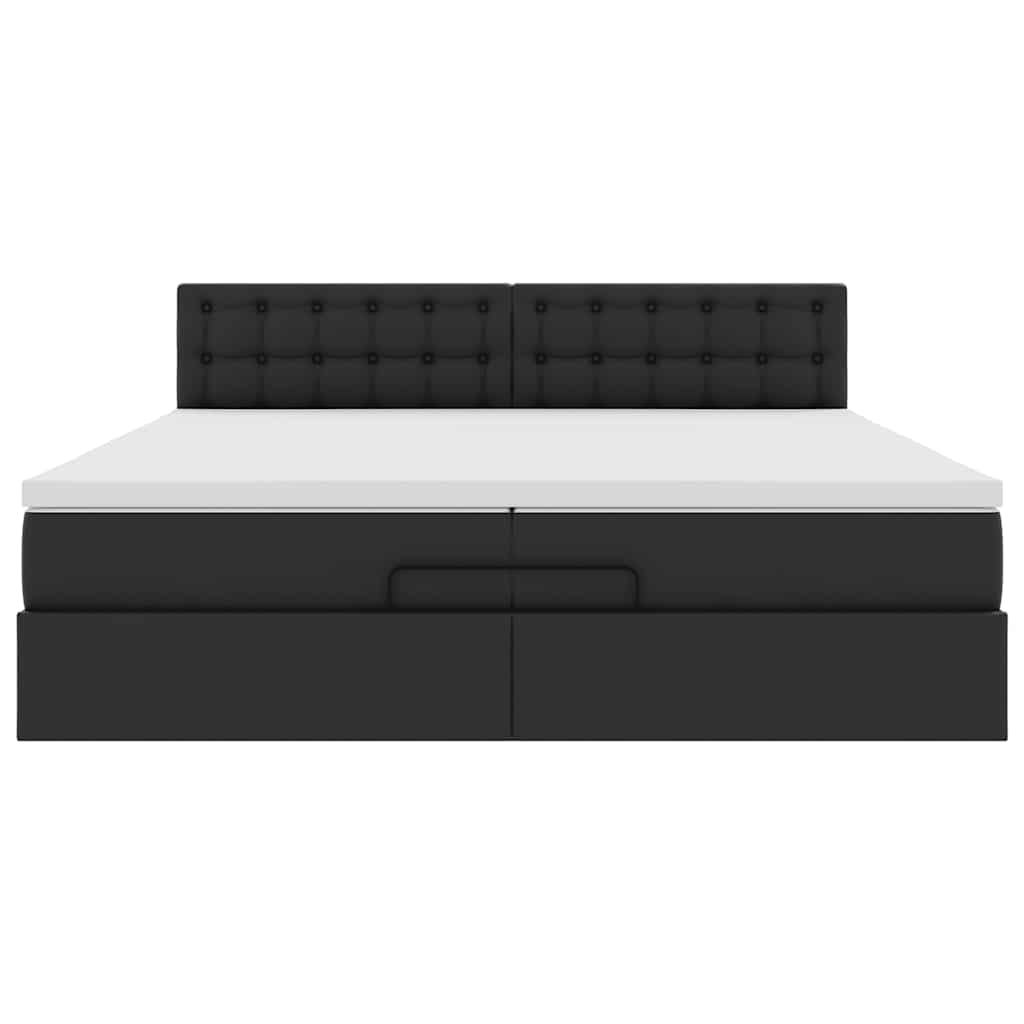 vidaXL Οθωμανικό κρεβάτι με στρώματα Μαύρο 200x200cm Faux Leather