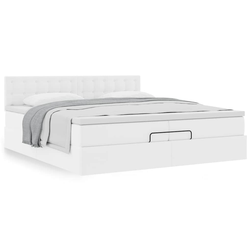 vidaXL Οθωμανικό κρεβάτι με στρώματα Λευκό 200x200cm Faux Leather