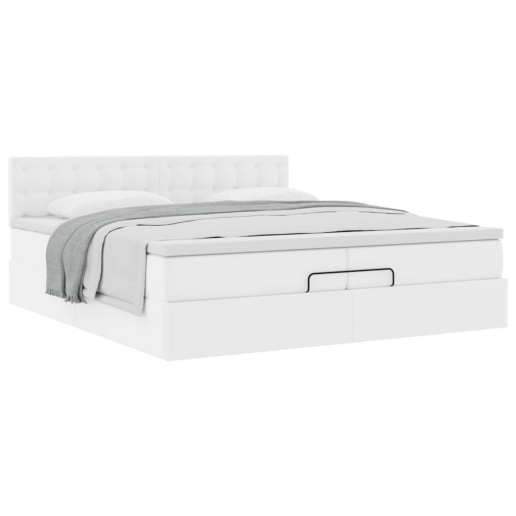 vidaXL Οθωμανικό κρεβάτι με στρώματα Λευκό 200x200cm Faux Leather