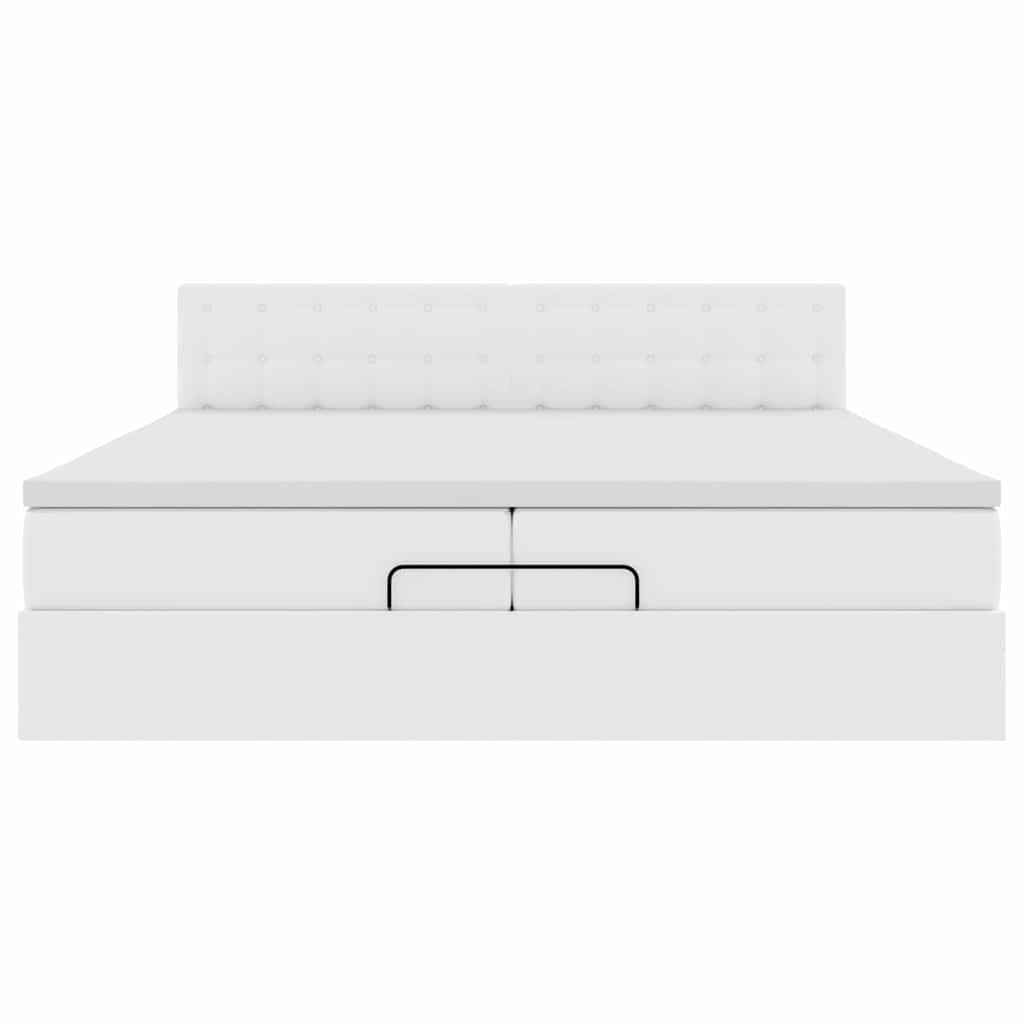 vidaXL Οθωμανικό κρεβάτι με στρώματα Λευκό 200x200cm Faux Leather