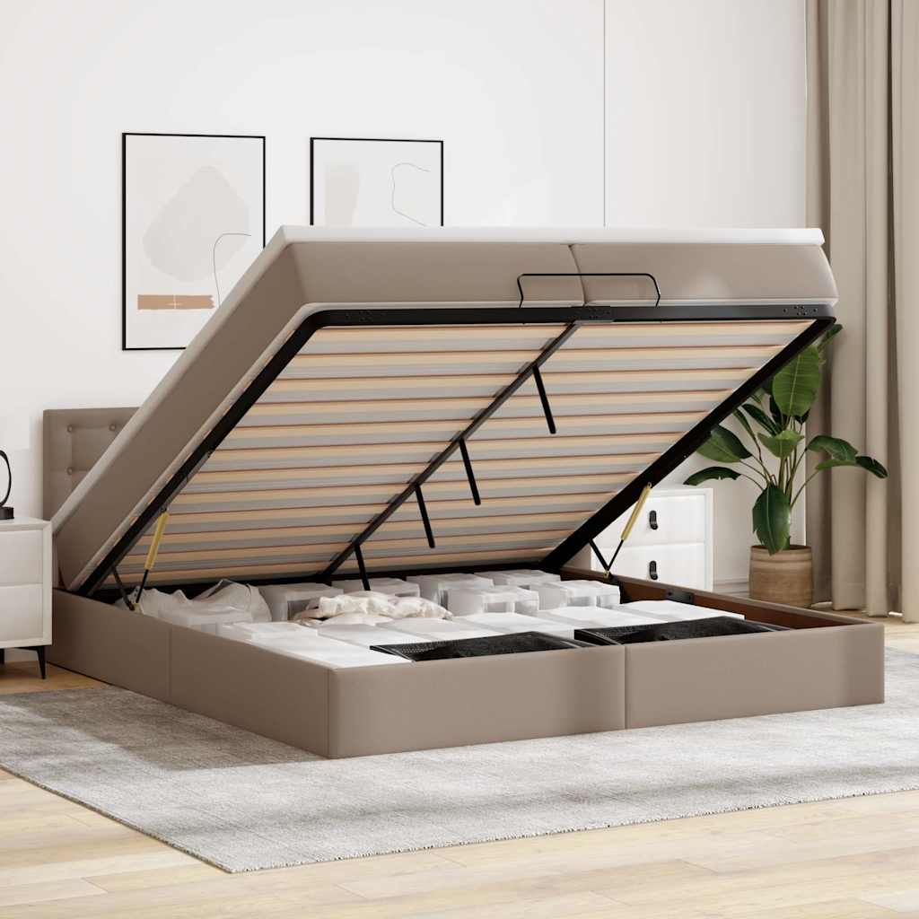 vidaXL Οθωμανικό κρεβάτι με στρώματα Cappucino 200x200cm Faux Leather