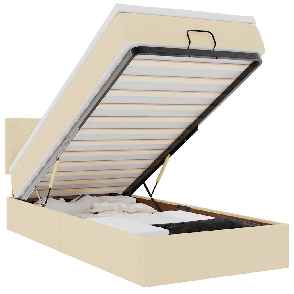 vidaXL Οθωμανικό κρεβάτι με στρώμα Cream 90x190cm ύφασμα