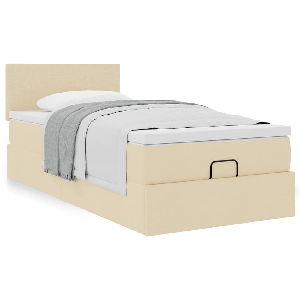 vidaXL Οθωμανικό κρεβάτι με στρώμα Cream 90x190cm ύφασμα