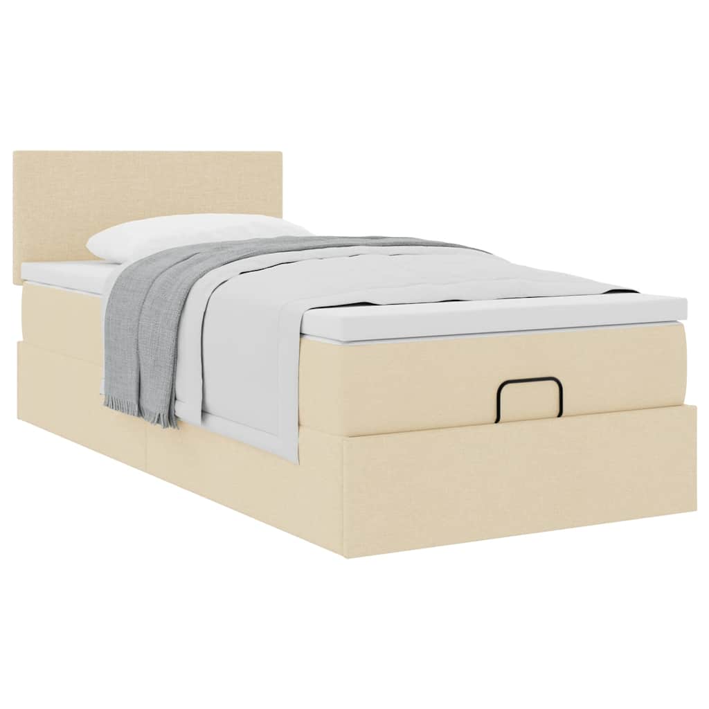 vidaXL Οθωμανικό κρεβάτι με στρώμα Cream 90x190cm ύφασμα