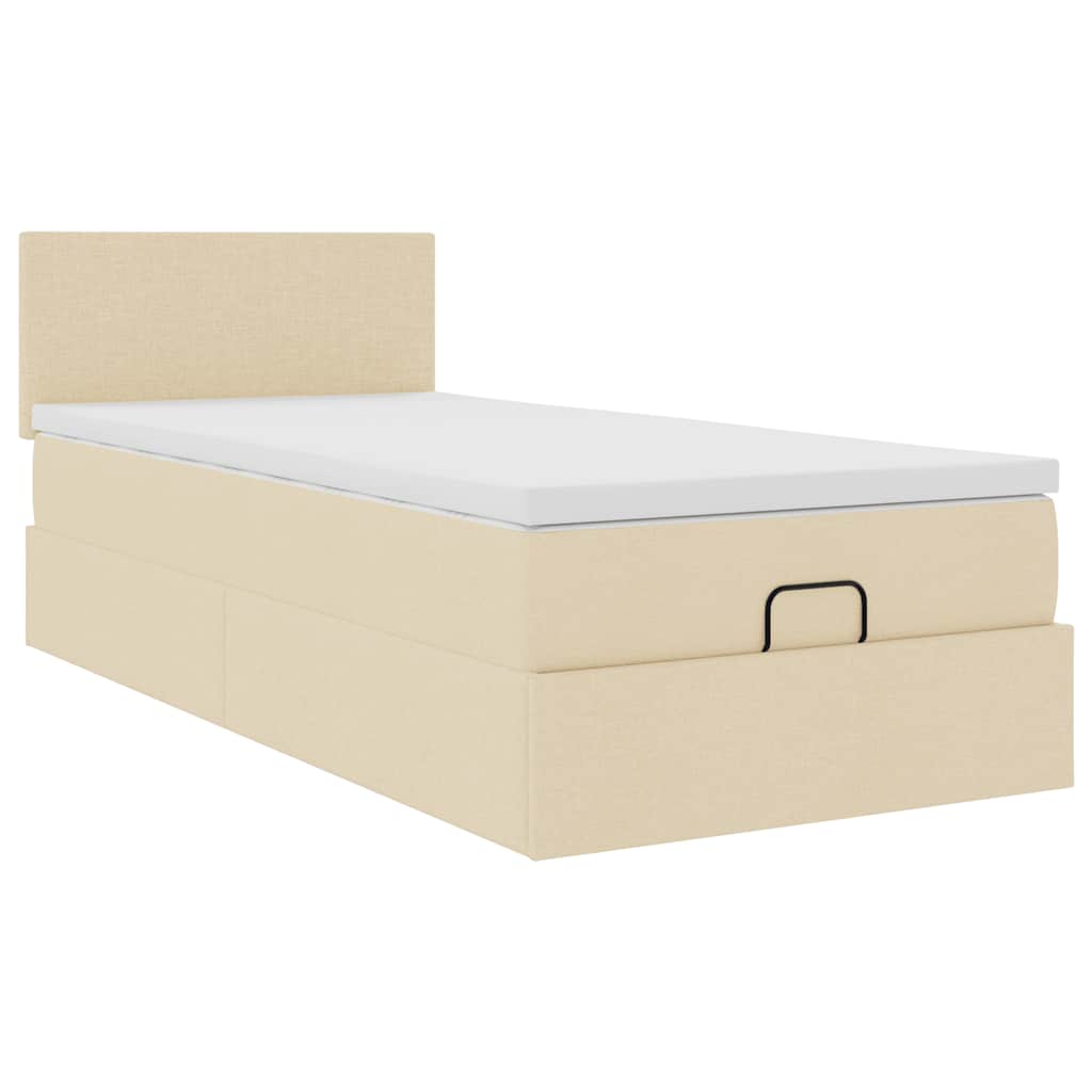 vidaXL Οθωμανικό κρεβάτι με στρώμα Cream 90x190cm ύφασμα