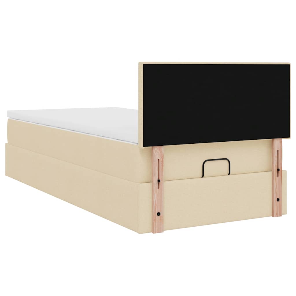 vidaXL Οθωμανικό κρεβάτι με στρώμα Cream 90x190cm ύφασμα