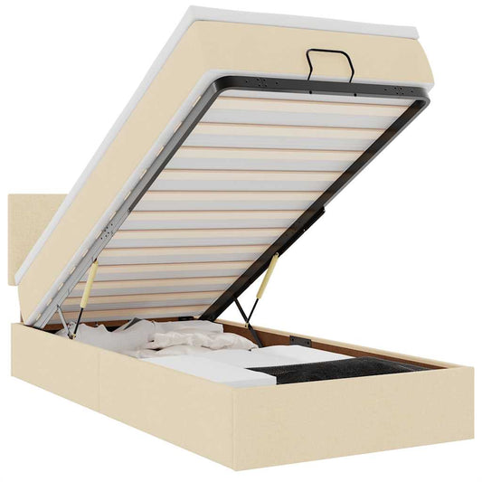 vidaXL Οθωμανικό κρεβάτι με στρώμα Cream 90x200cm ύφασμα