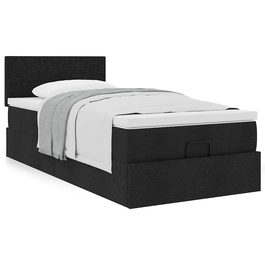 vidaXL Οθωμανικό κρεβάτι με στρώμα Μαύρο 100x200cm Ύφασμα