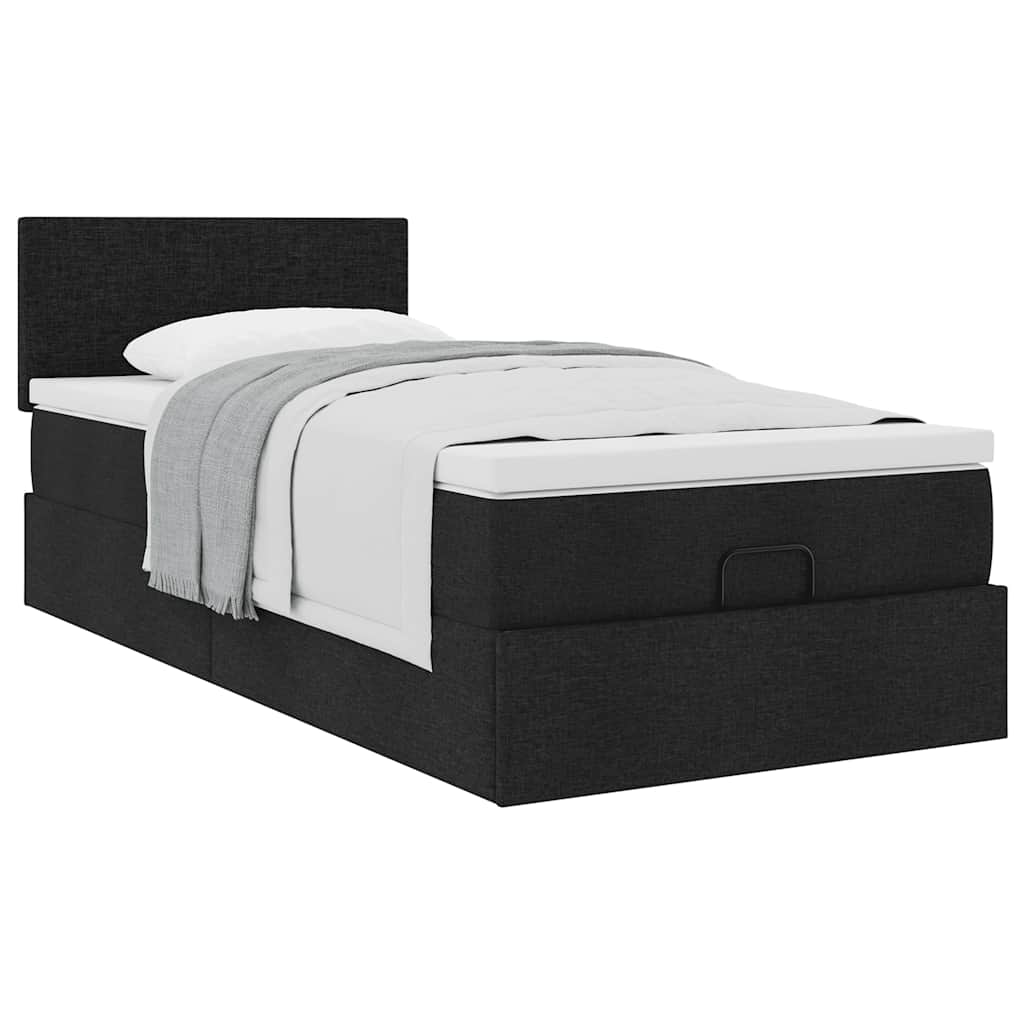 vidaXL Οθωμανικό κρεβάτι με στρώμα Μαύρο 100x200cm Ύφασμα