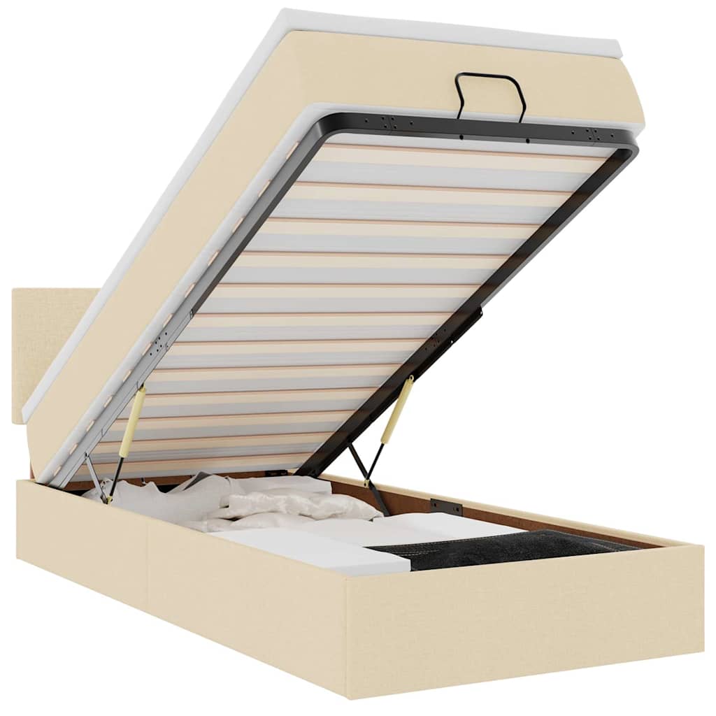 vidaXL Οθωμανικό κρεβάτι με στρώμα Cream 100x200cm ύφασμα