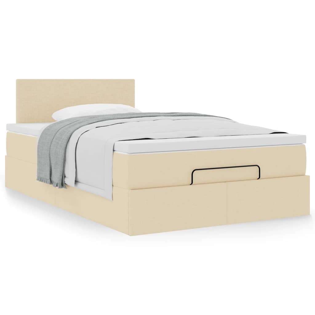 vidaXL Οθωμανικό κρεβάτι με στρώμα Cream 120x190 cm Ύφασμα