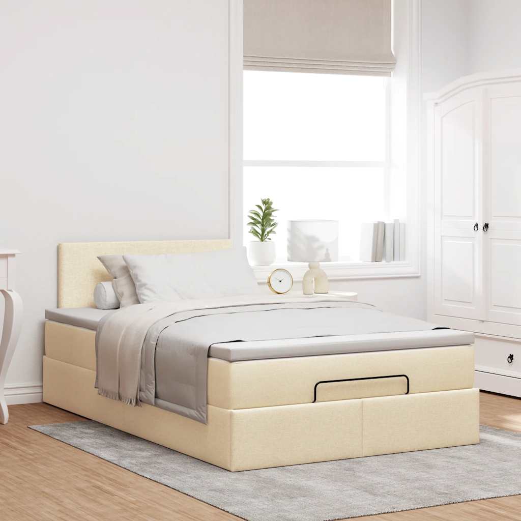 vidaXL Οθωμανικό κρεβάτι με στρώμα Cream 120x200cm ύφασμα