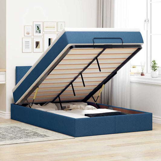 vidaXL Οθωμανικό κρεβάτι με στρώμα μπλε 120x200cm ύφασμα