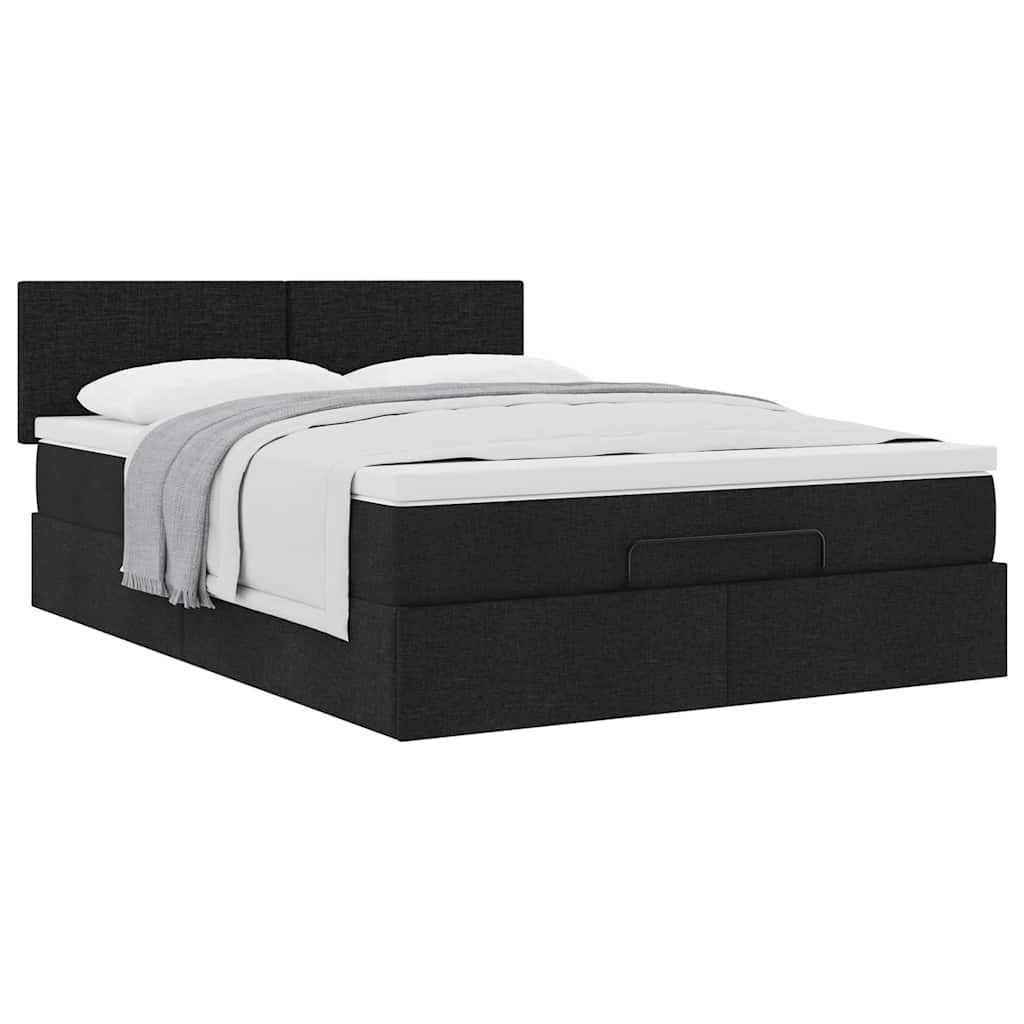 vidaXL Οθωμανικό κρεβάτι με στρώμα Μαύρο 140x200cm Ύφασμα