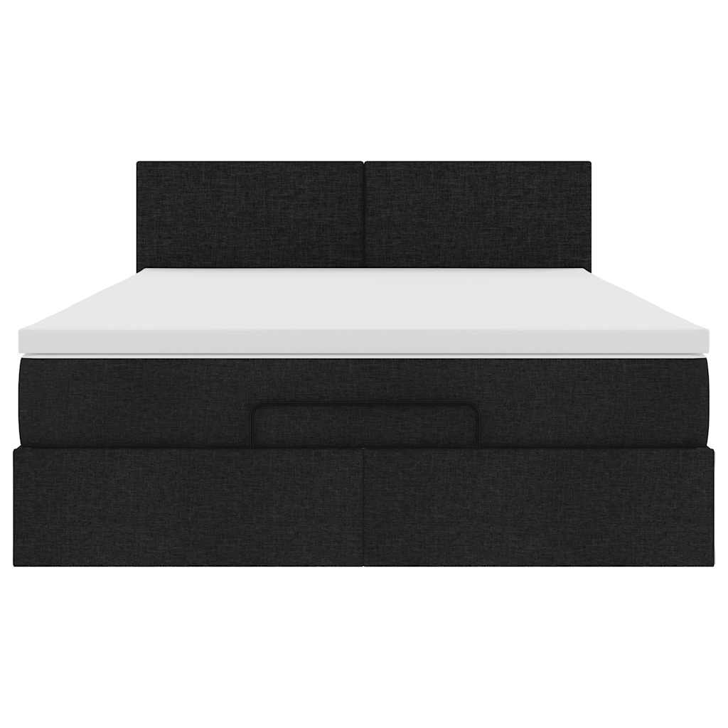 vidaXL Οθωμανικό κρεβάτι με στρώμα Μαύρο 140x200cm Ύφασμα