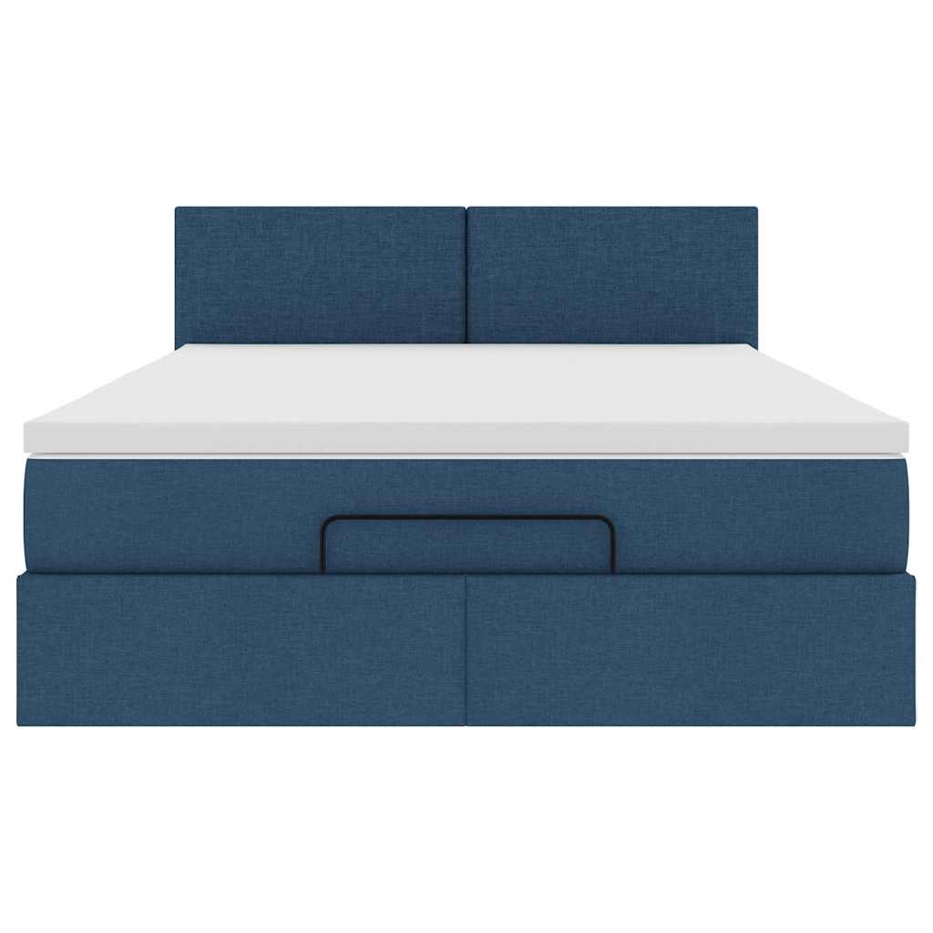 vidaXL Οθωμανικό κρεβάτι με στρώμα μπλε 140x200cm ύφασμα