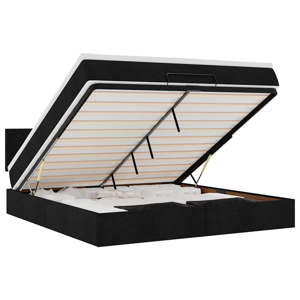 vidaXL Οθωμανικό κρεβάτι με στρώμα Μαύρο 180x200cm Ύφασμα
