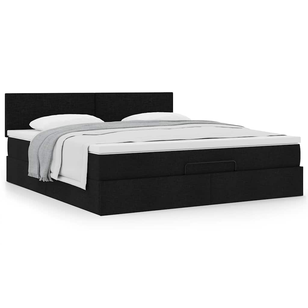 vidaXL Οθωμανικό κρεβάτι με στρώμα Μαύρο 180x200cm Ύφασμα