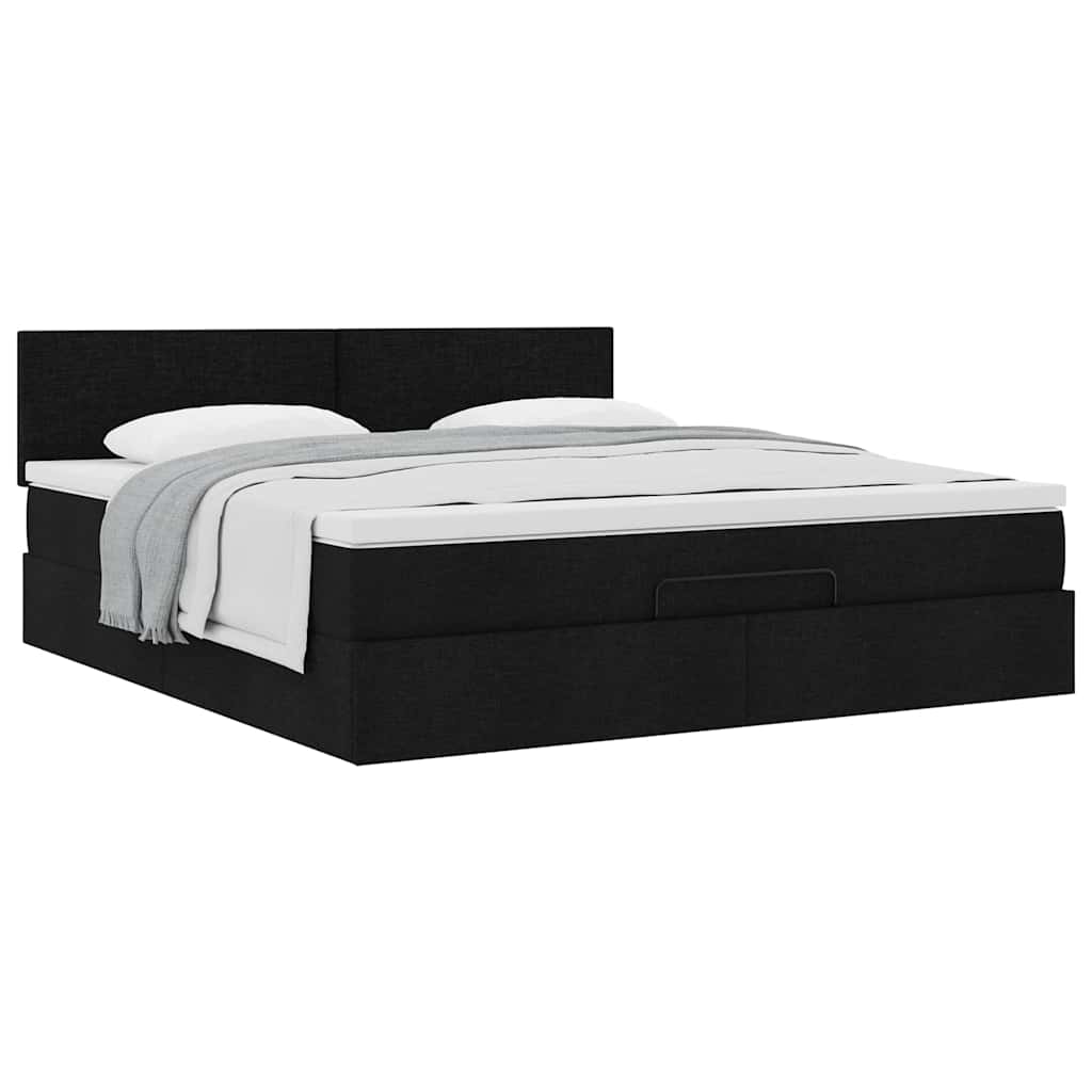vidaXL Οθωμανικό κρεβάτι με στρώμα Μαύρο 180x200cm Ύφασμα