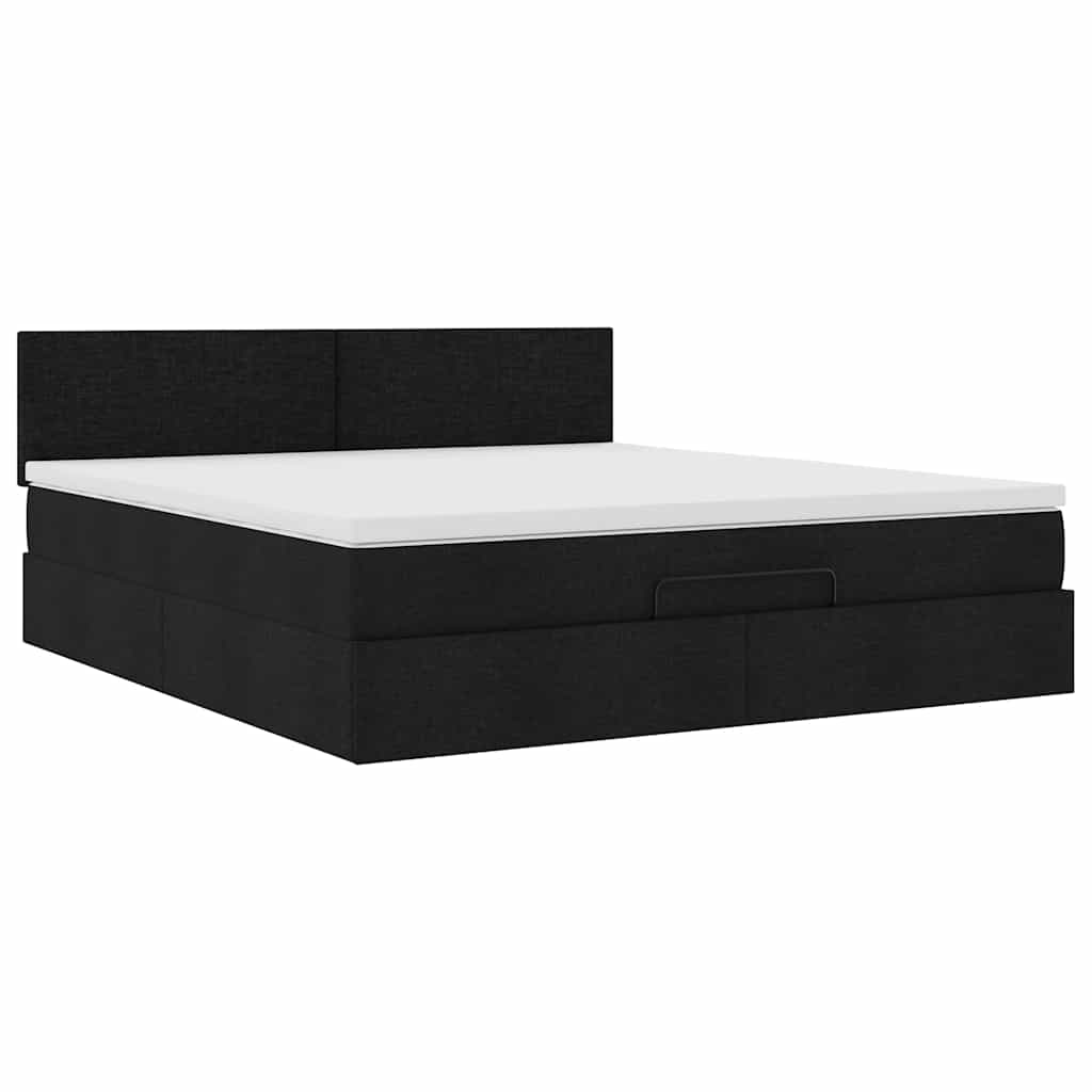 vidaXL Οθωμανικό κρεβάτι με στρώμα Μαύρο 180x200cm Ύφασμα