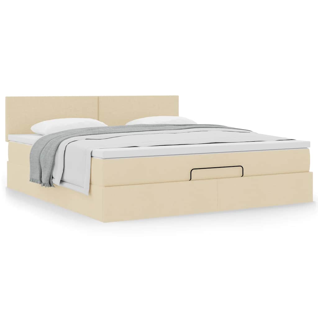 vidaXL Οθωμανικό κρεβάτι με στρώμα Cream 180x200cm ύφασμα
