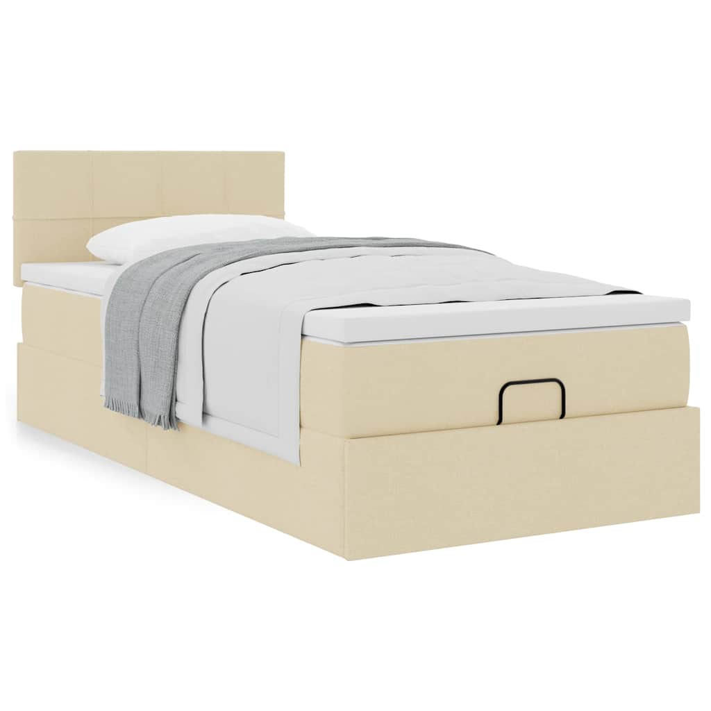 vidaXL Οθωμανικό κρεβάτι με στρώμα Cream 90x190cm ύφασμα