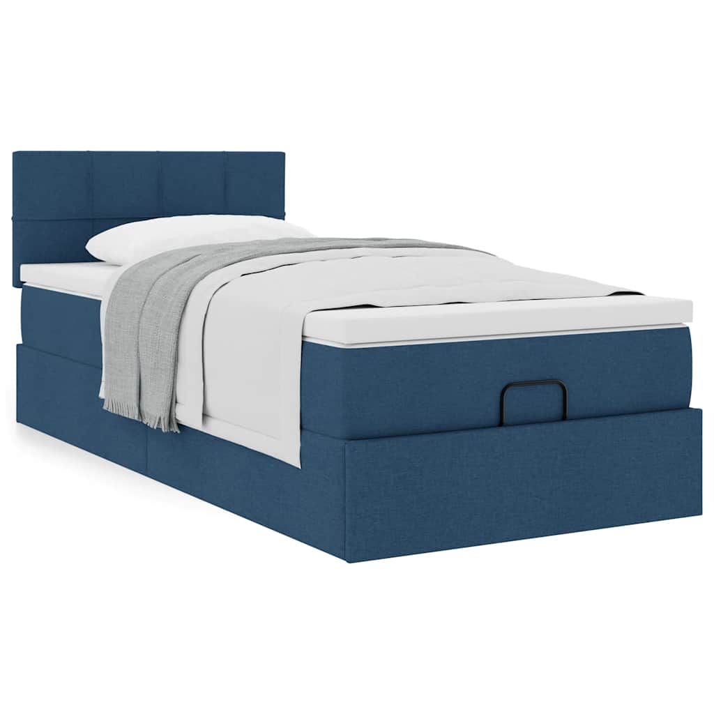 vidaXL Οθωμανικό κρεβάτι με στρώμα μπλε 90x190cm ύφασμα