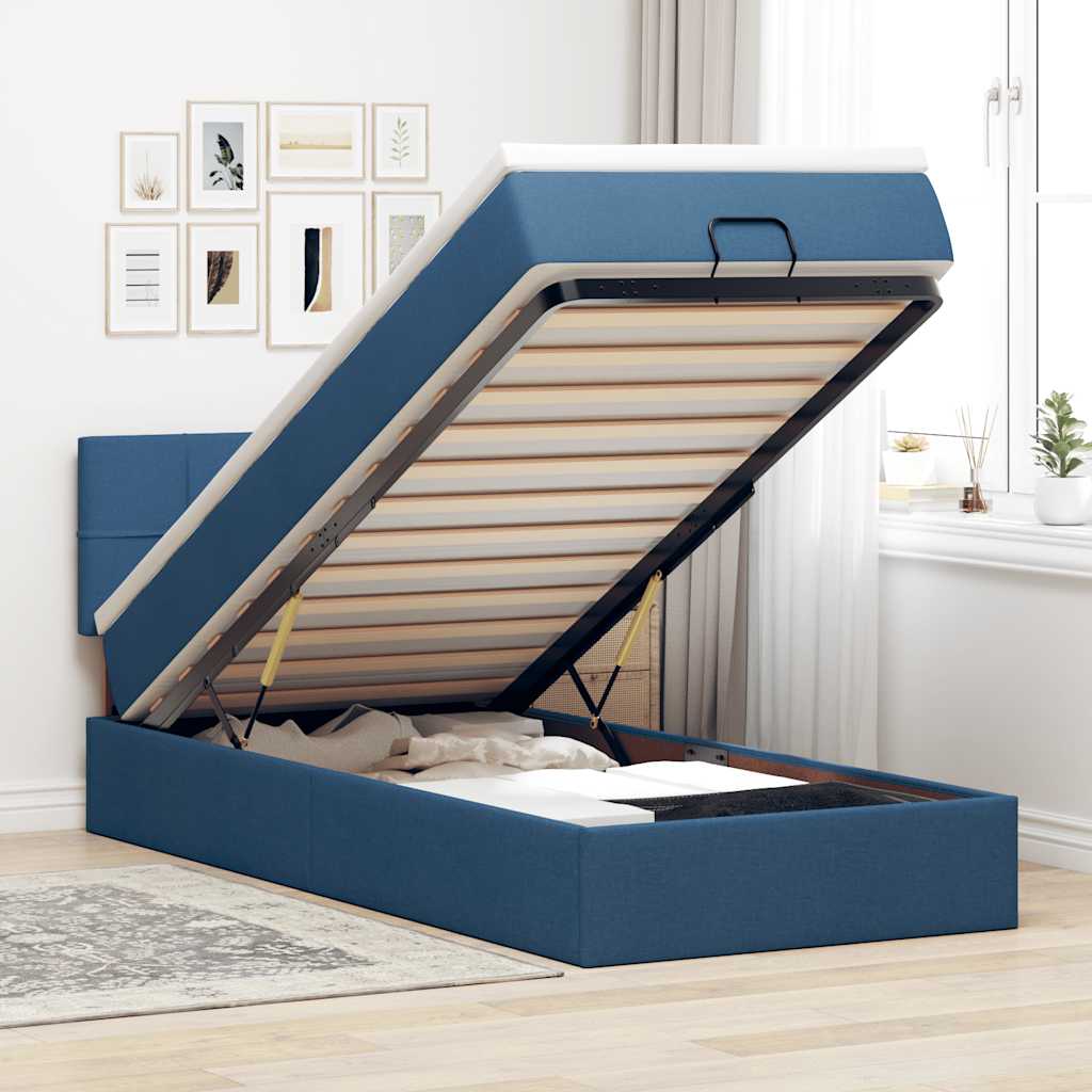 vidaXL Οθωμανικό κρεβάτι με στρώμα μπλε 90x190cm ύφασμα