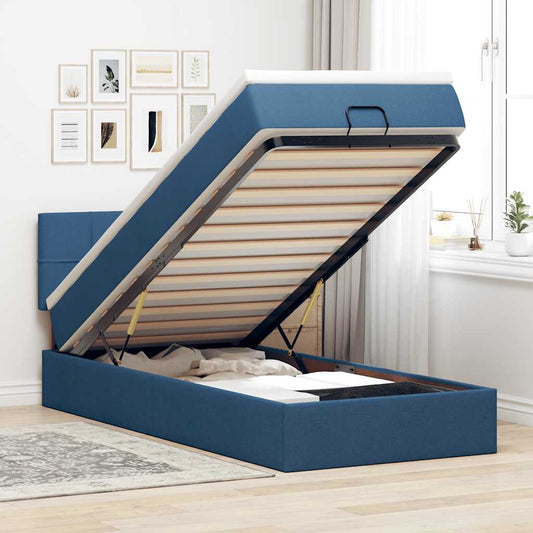 vidaXL Οθωμανικό κρεβάτι με στρώμα μπλε 90x190cm ύφασμα