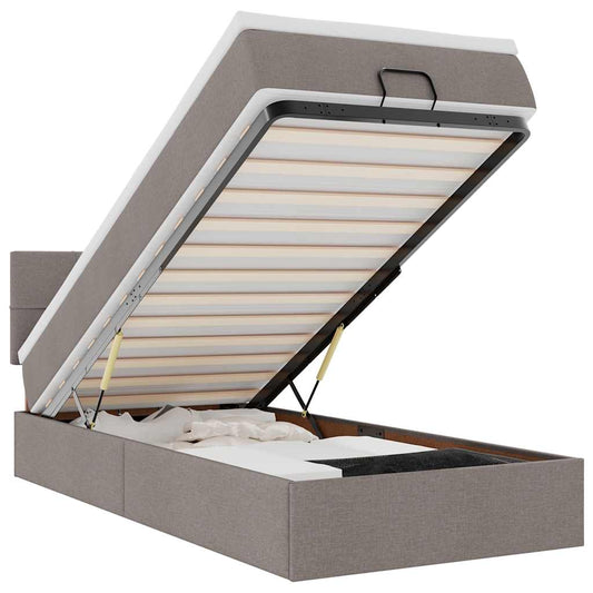 vidaXL Οθωμανικό κρεβάτι με στρώμα Taupe 90x200cm ύφασμα