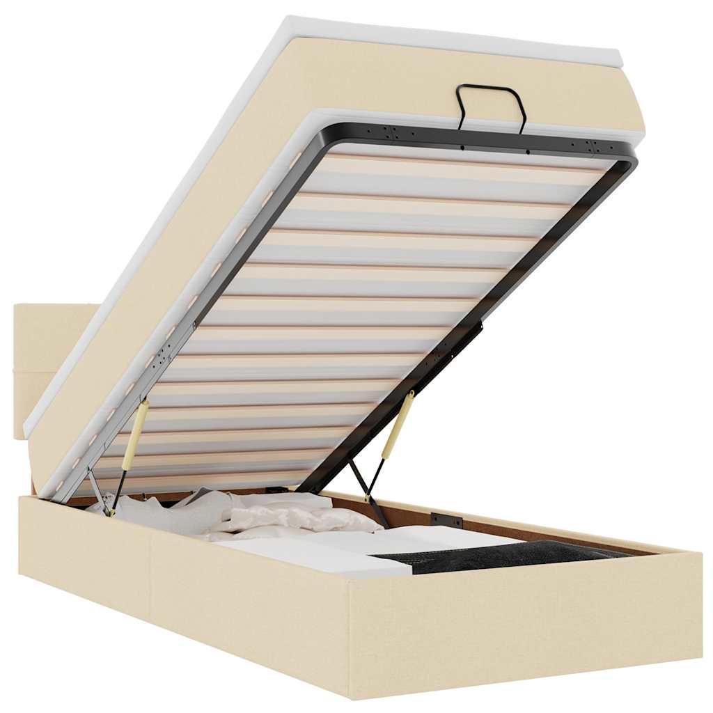vidaXL Οθωμανικό κρεβάτι με στρώμα Cream 90x200cm ύφασμα