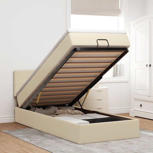 vidaXL Οθωμανικό κρεβάτι με στρώμα Cream 90x200cm ύφασμα