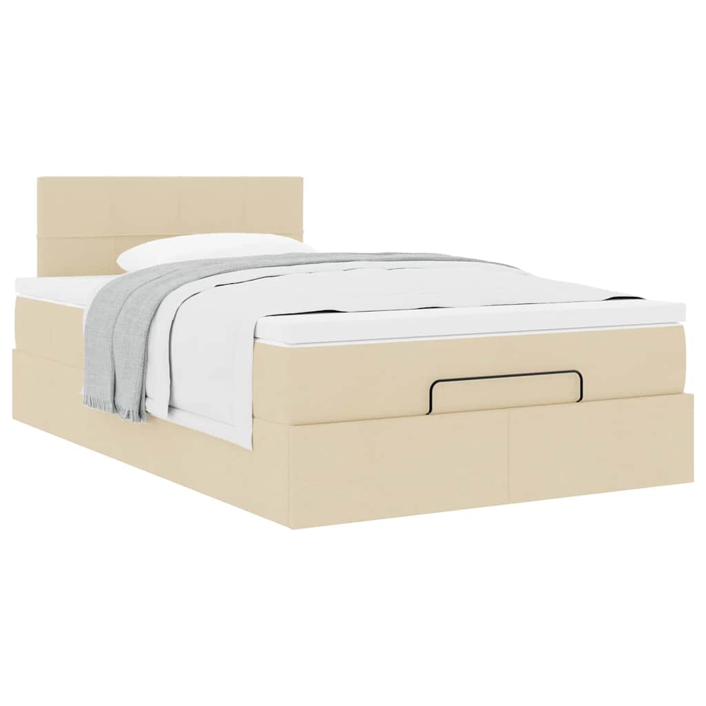 vidaXL Οθωμανικό κρεβάτι με στρώμα Cream 120x190 cm Ύφασμα