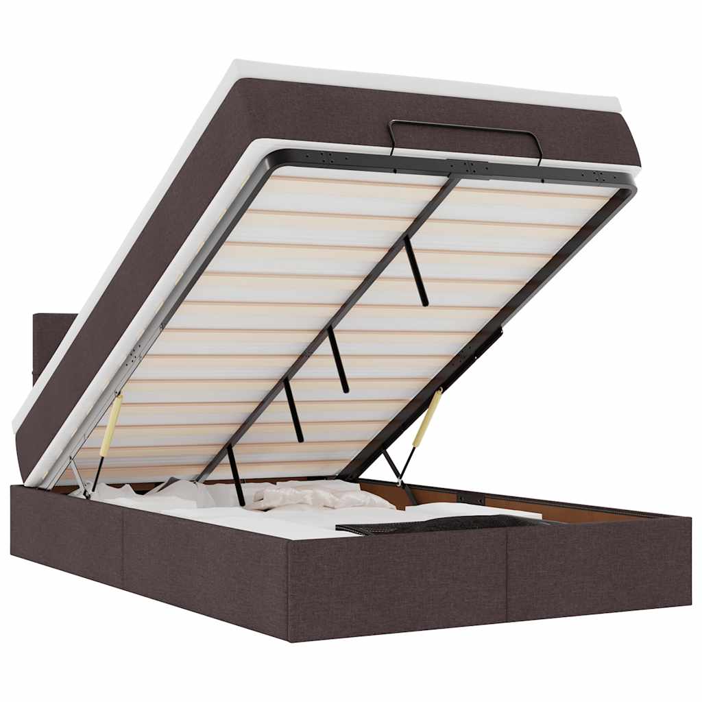vidaXL Ottoman Κρεβάτι με Στρώμα Σκούρο Καφέ 120x200cm Ύφασμα