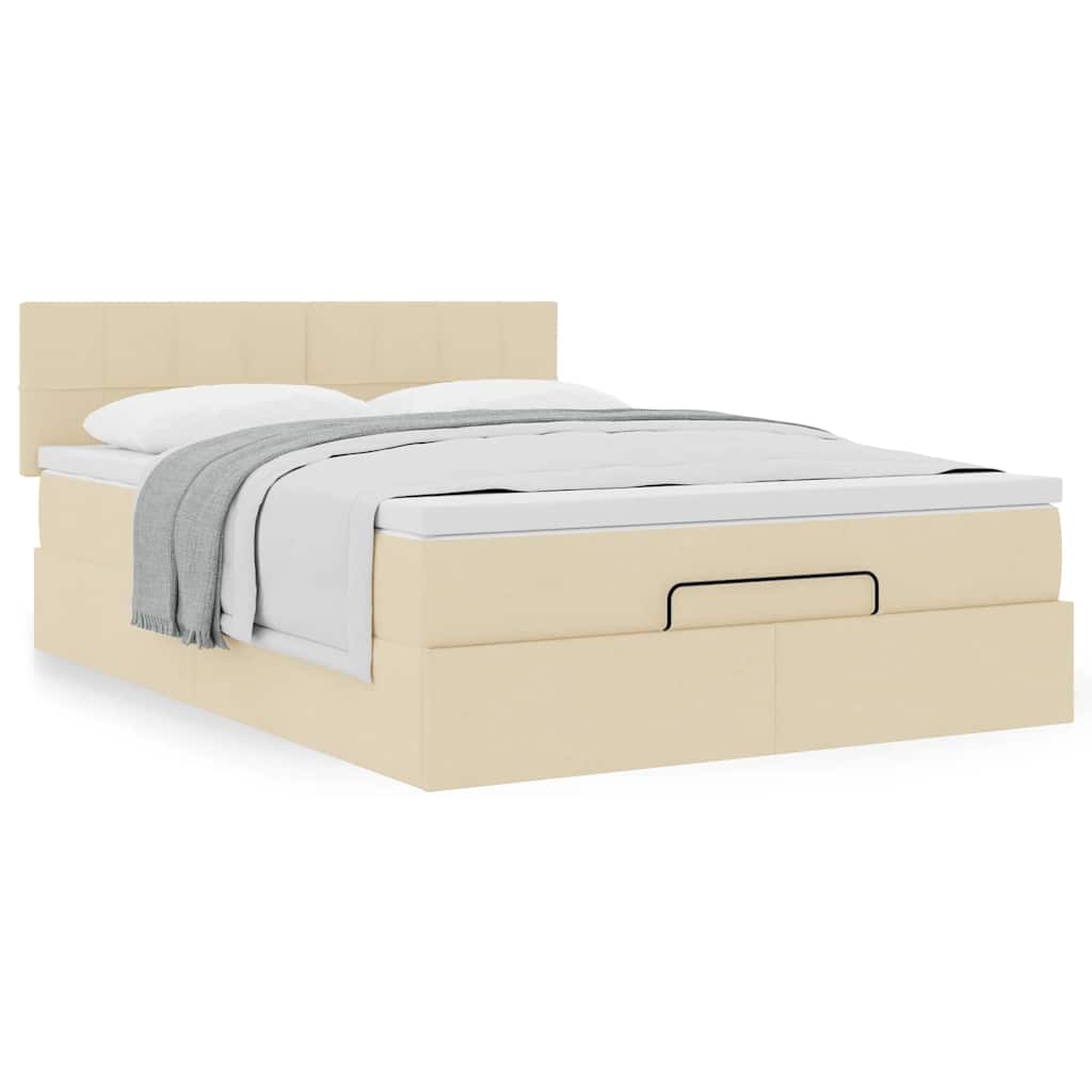 vidaXL Οθωμανικό κρεβάτι με στρώμα Cream 140x200cm ύφασμα