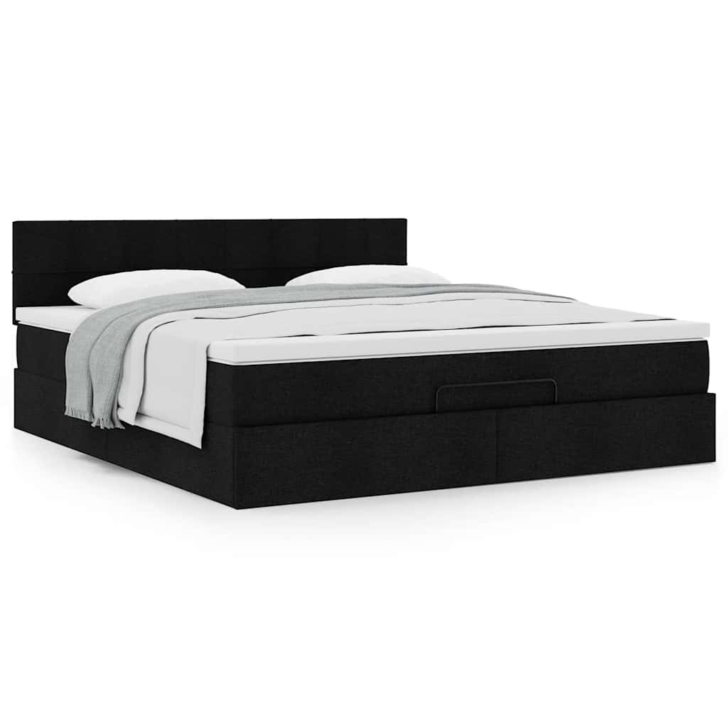 vidaXL Οθωμανικό κρεβάτι με στρώμα Μαύρο 160x200cm Ύφασμα