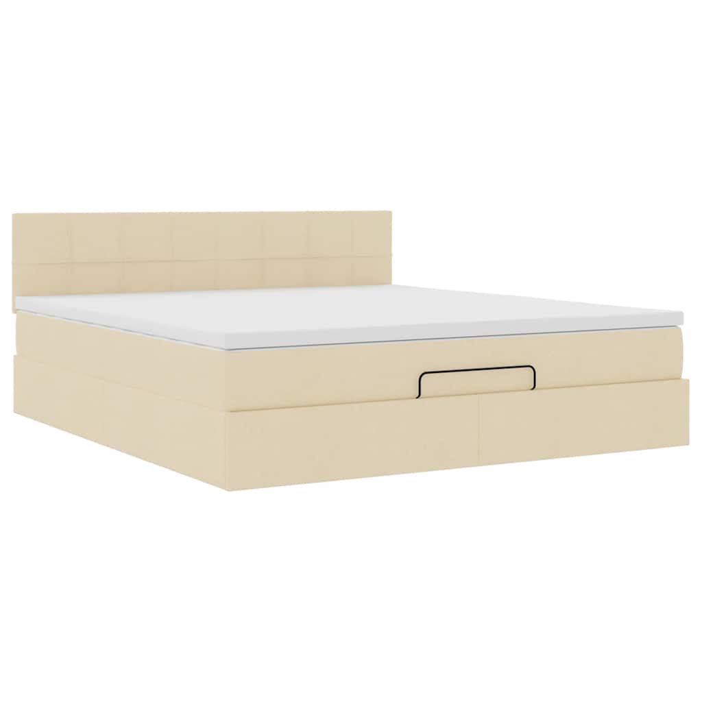 vidaXL Οθωμανικό κρεβάτι με στρώμα Cream 180x200cm ύφασμα