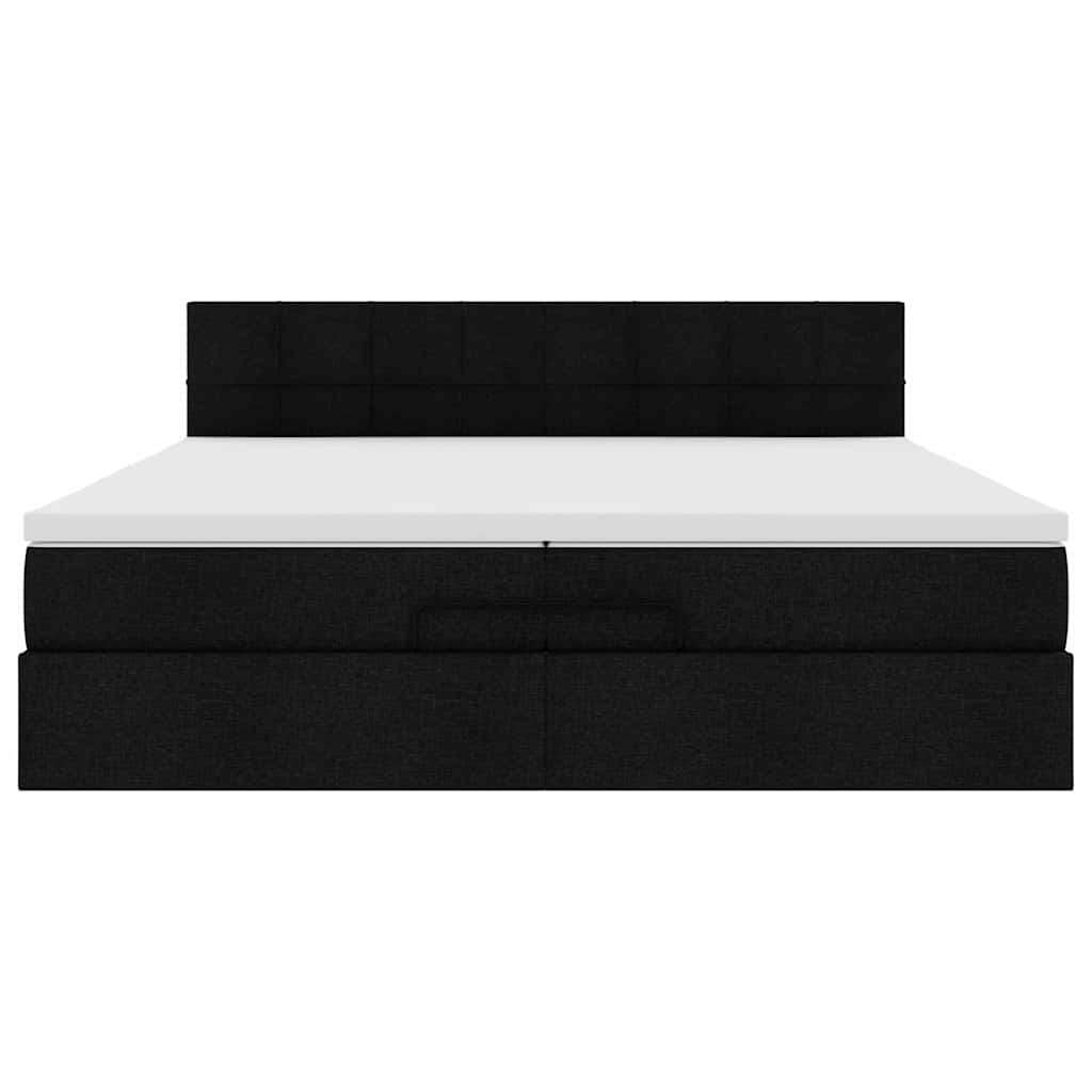 vidaXL Οθωμανικό κρεβάτι με στρώμα Μαύρο 200x200 cm Ύφασμα