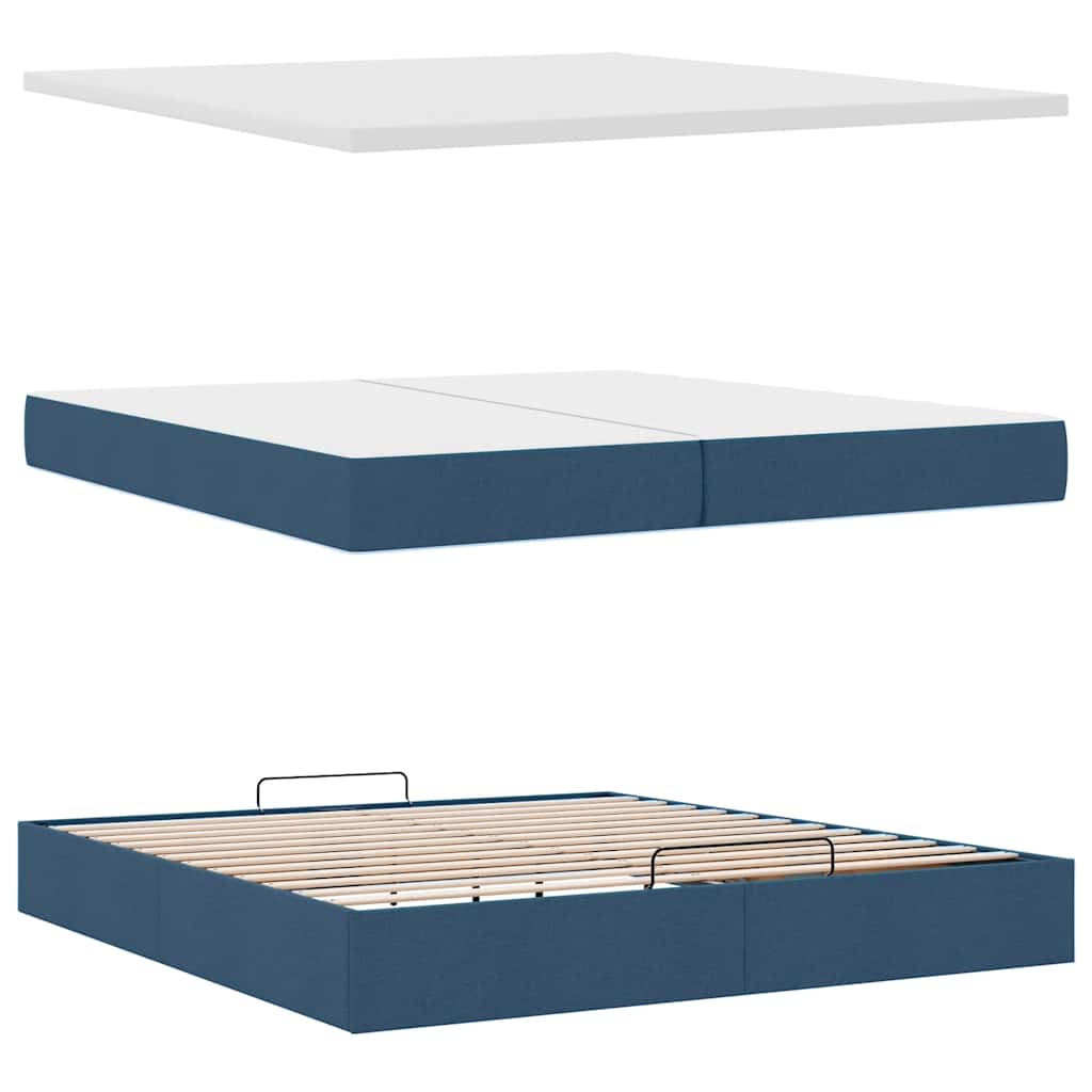 vidaXL Οθωμανικό κρεβάτι με στρώμα μπλε 200x200 cm ύφασμα