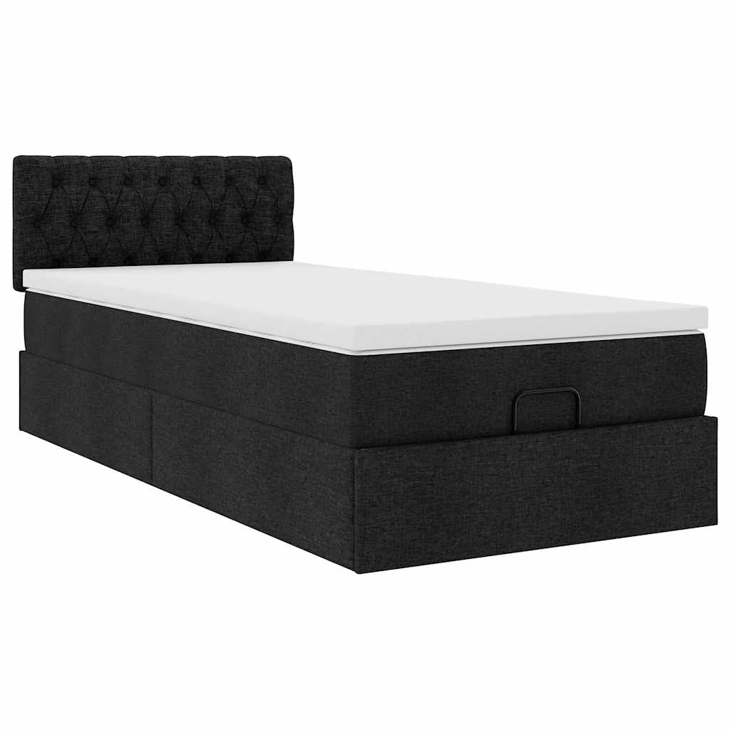 vidaXL Οθωμανικό κρεβάτι με στρώμα Μαύρο 80x200cm Ύφασμα