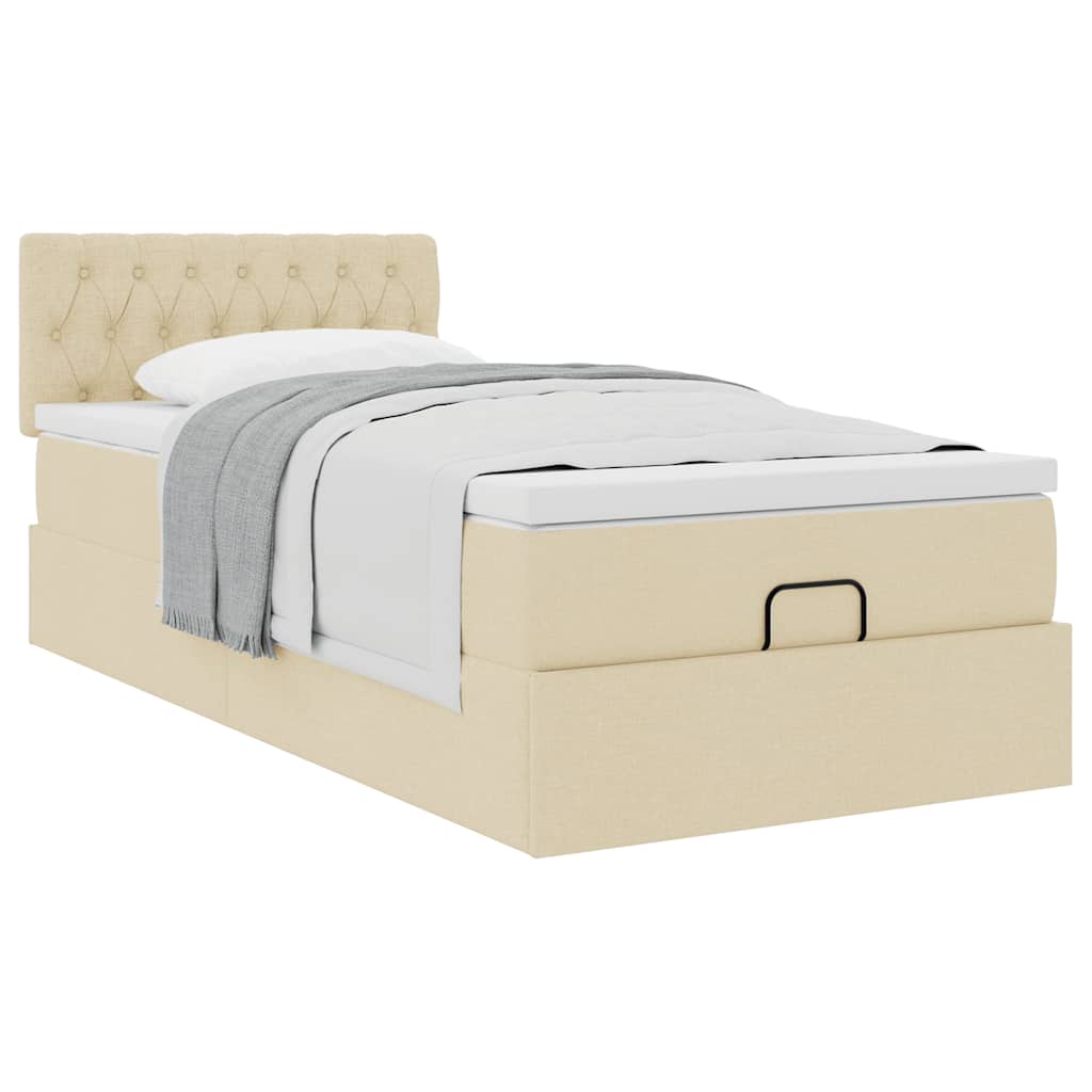 vidaXL Οθωμανικό κρεβάτι με στρώμα Cream 80x200cm ύφασμα