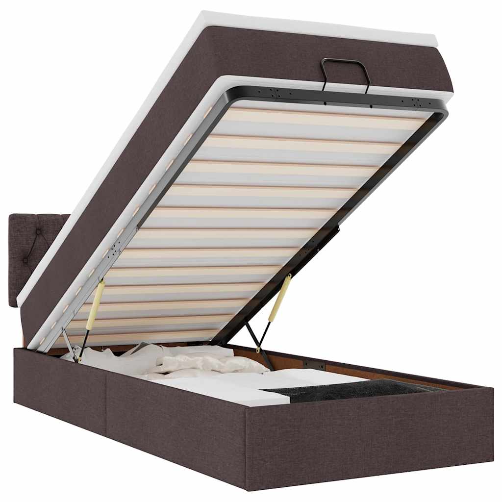 vidaXL Οθωμανικό κρεβάτι με στρώμα σκούρο καφέ 90x190cm ύφασμα