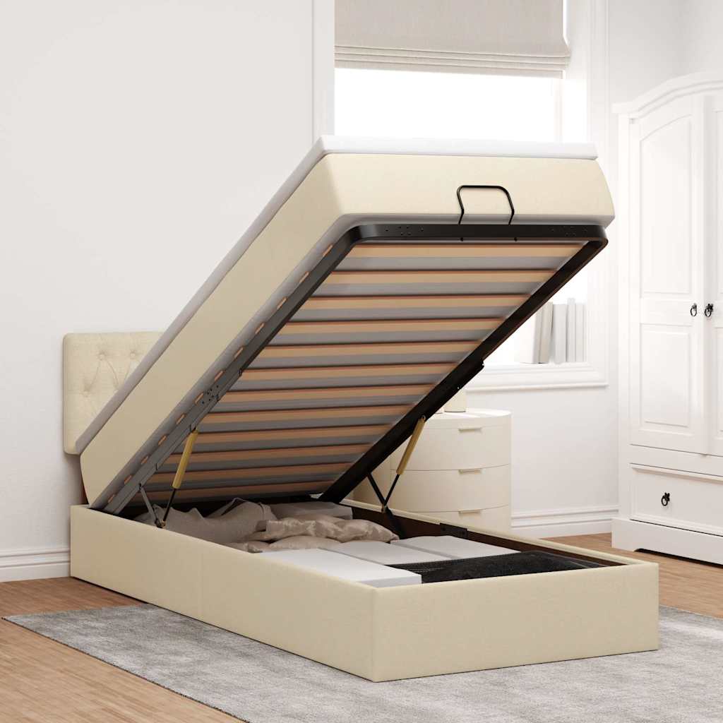 vidaXL Οθωμανικό κρεβάτι με στρώμα Cream 90x190cm ύφασμα
