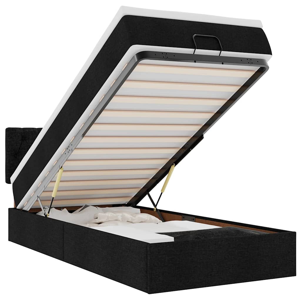 vidaXL Οθωμανικό κρεβάτι με στρώμα Μαύρο 90x200cm Ύφασμα