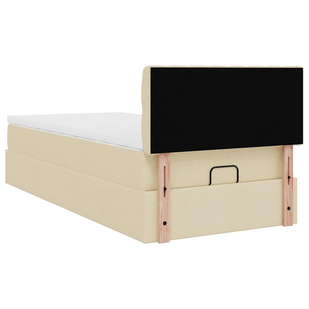 vidaXL Οθωμανικό κρεβάτι με στρώμα Cream 90x200cm ύφασμα