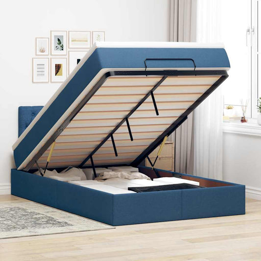 vidaXL Οθωμανικό κρεβάτι με στρώμα μπλε 120x200cm ύφασμα