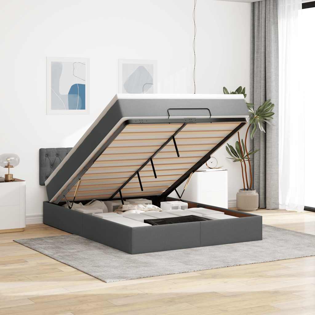 vidaXL Οθωμανικό κρεβάτι με στρώμα σκούρο γκρι 140x190cm ύφασμα