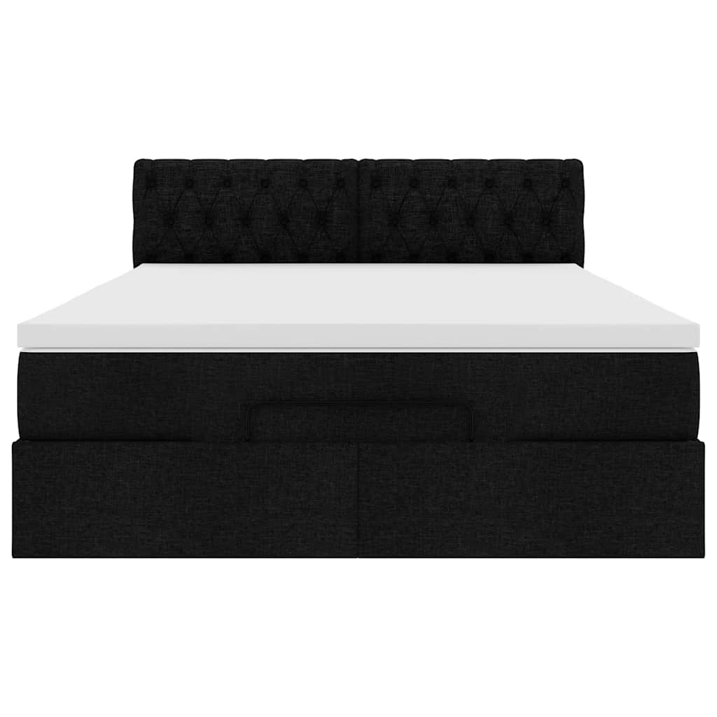 vidaXL Οθωμανικό κρεβάτι με στρώμα Μαύρο 140x190cm Ύφασμα